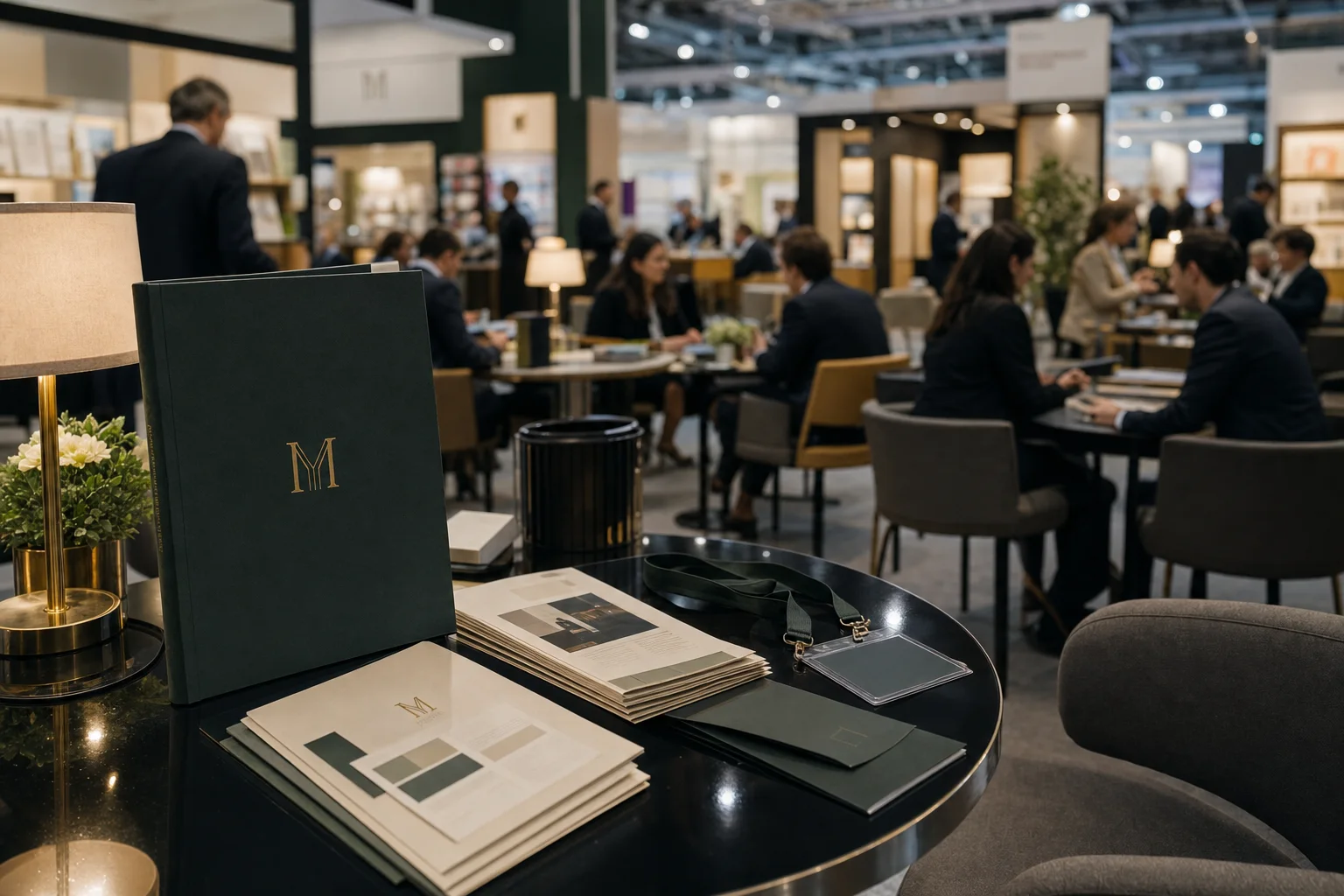 International book fair business lounge with Maquine rights packet and publishing professionals in conversation