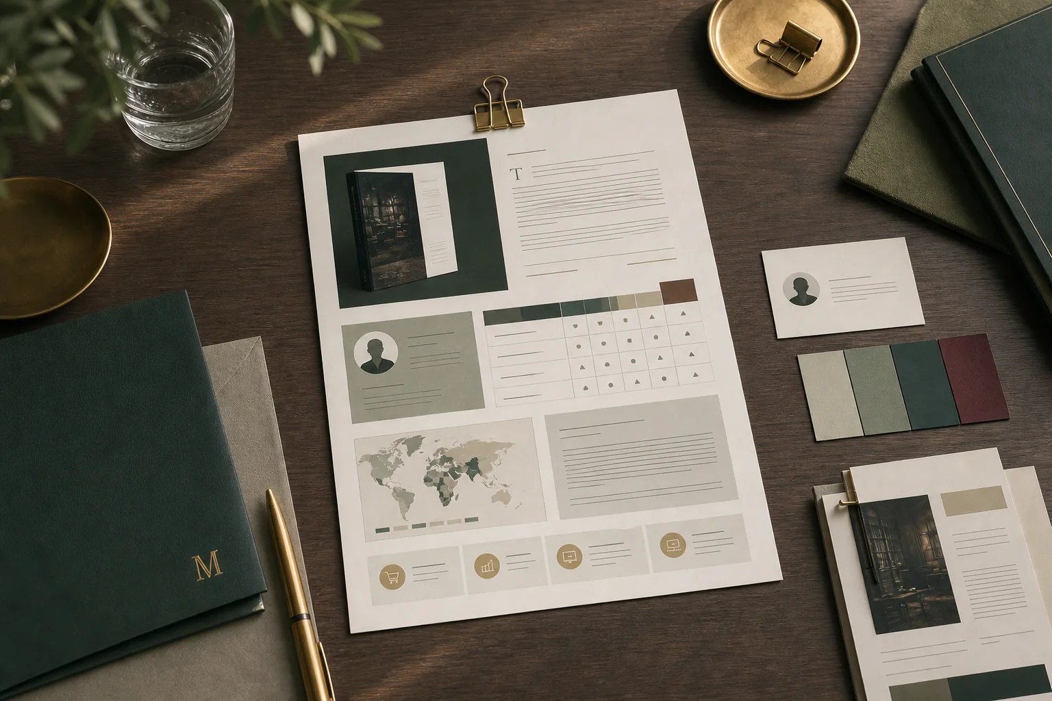 Professional rights sheet with title positioning, author profile, availability grid, map, and supporting materials