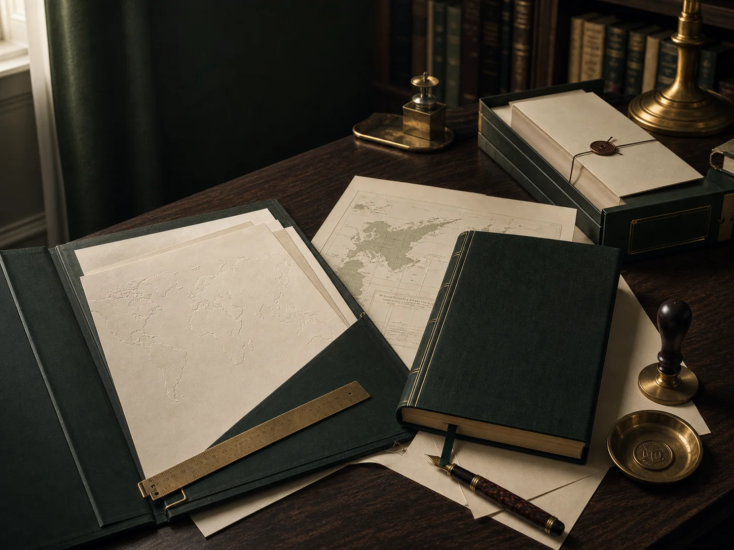 Rights catalog, territory files, and licensing materials on a MAQUINE rights desk